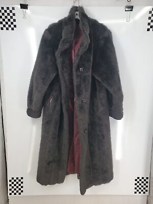#ad Vintage Style Black Faux Fur Unbranded Long Trench Coat Size Measured $15.99