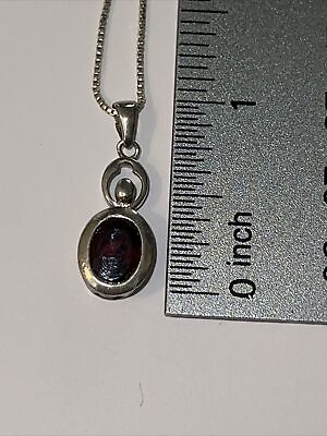 #ad 17” Oval Garnet 925 Sterling Silver Pendant With 925 Sterling Chain $18.35