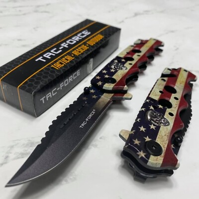 #ad Tac Force Spring Assisted July 4th USA U.S FLAG 8quot; ALUMINUM HANDLE Knife $12.95