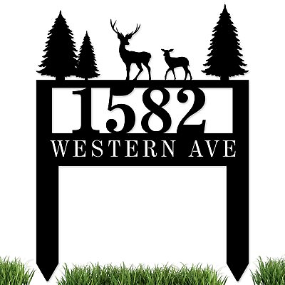 #ad Personalized Deer Address Yard Stake with Pine Trees $59.99