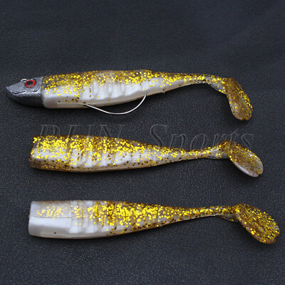 #ad 1 Kit Jig Head Worm Hook Soft Fishing Lure Minnow Bait Jig Bass Pike Paddle Tail $4.68