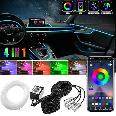 RGB LED Car Interior Fiber Optic Neon EL Wire Strip Atmosphere Light Kit APP 6M $25.99