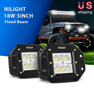 #ad Nilight 2pcs 18W LED Light Bar Flood Beam Off Road Fog Lights Flush Mount ATV 5quot; $25.99
