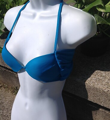 #ad Victoria#x27;s Secret Blue Bikini Top Padded Underwire Layered Swim Suit Size 32A $27.96