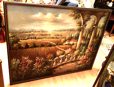 #ad Lovely Large Framed And Signed Oil Painting Of Italian Vineyard By Angel $250.00