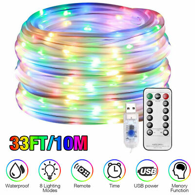 #ad 33Ft 10M Waterproof LED Rope Strip Light Multi color Outdoor Changing w Remote $12.99