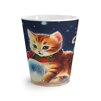 #ad Latte Mug 12 oz Multicolor Ceramic Kitty Christmas Cat Lover Gift X Mas $23.60