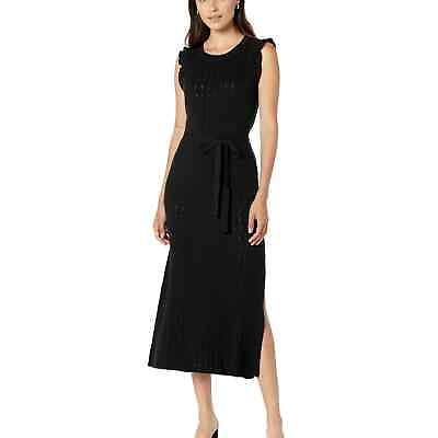 #ad Paige Womens Black Gardenia Midi Knit Dress Sleeveless Ruffle Trim Belted S NWOT $48.99