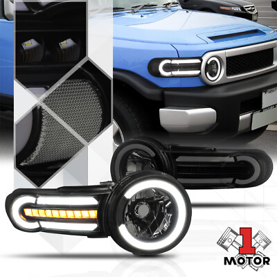 #ad Black Smoke Headlight LED DRL SEQUENTIAL CLEAR TURN SIGNAL for 07 14 FJ Cruiser $226.56