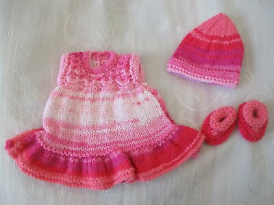 #ad Doll Clothes Handknitted Pink Dress Fits Am Char 11quot; Kewpie 10quot; Vogue 12quot; $45.00