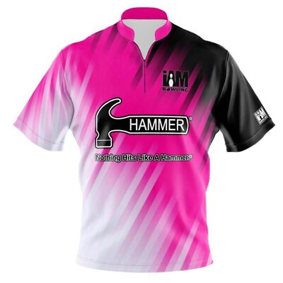 #ad SALE Bowling Hammer Pink Black White Quick Zip Bowling Jersey Size S 5XL $30.90
