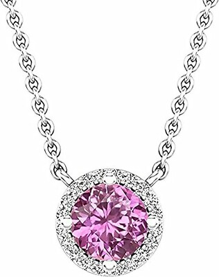 #ad Cotrisa Pink Gemstone amp; CZ Diamond Ladies Halo Pendant For Women In 925 Silver $79.99