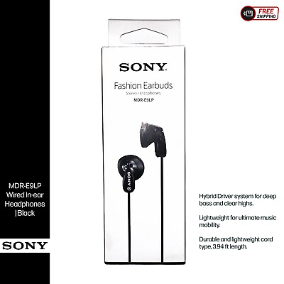 #ad NEW Sony MDR E9LP STEREO EARPHONES EARBUDS Black Headphones Light weight $7.99