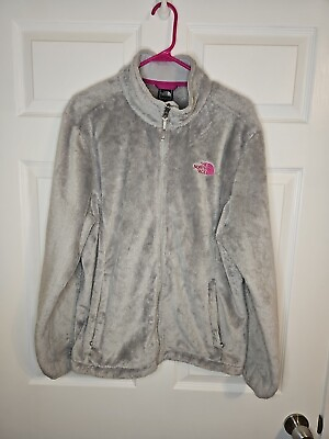 #ad The North Face Jacket Womens XL Full Zip Up Gray Pink Fuzzy Fleece Comfy $17.90