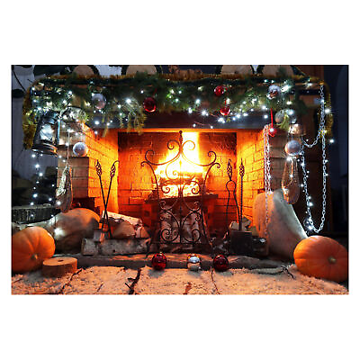 #ad Photography Backdrop Eco friendly Reusable Warm Fireplace Christmas Backdrop $9.33