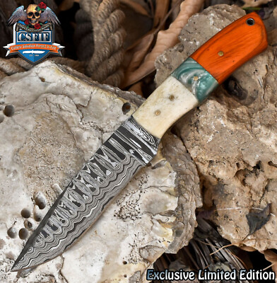 #ad CSFIF Handmade Skinner Knife Ladder Damascus Mixed Material Hiking Unique $15.72