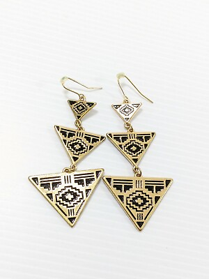 #ad Gold Tone Triple Boho Tribal Triangle Hook Dangle Earrings $5.59