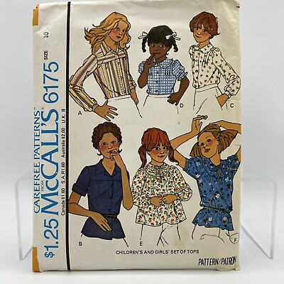 #ad McCall#x27;s Sewing Pattern #6175 Vintage 70’s Kids Girls Tops Shirts Size 10 Uncut $6.99