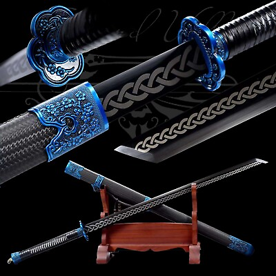 #ad Handmade Katana Manganese Steel Sharp Full Tang Real Sword Collectible Blue $139.49