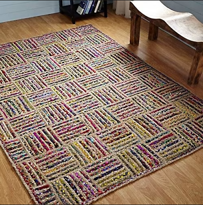 #ad Rug 100% Natural Jute Cotton Handmade carpet rustic look modern Living area rugs $71.95