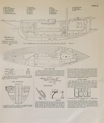 #ad Antique Print Dixon Kemp Yacht amp; Boat Sailing C1895 Rheola Boat Plan GBP 9.99