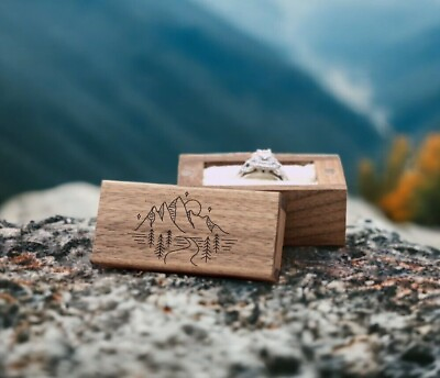 #ad Starry Night Laser Engraved Wooden Ring Box Handmade Proposal Wedding Ceremony $14.00