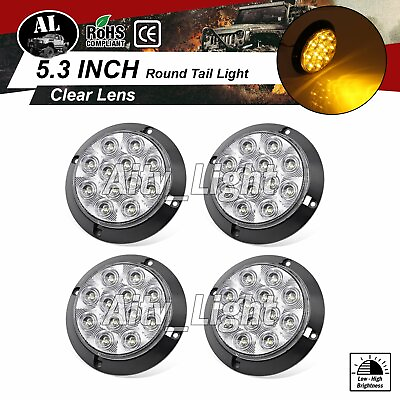 #ad 4x 4quot; Round Clear Lens Amer 12 LED 12V Flush Mount Turn Signal Truck Tail Light AU $39.99