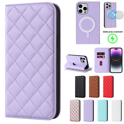 #ad For iPhone 15 14 Pro Max 13 12 Mini Magnetic Luxury Leather Brackets Phone Case $12.21