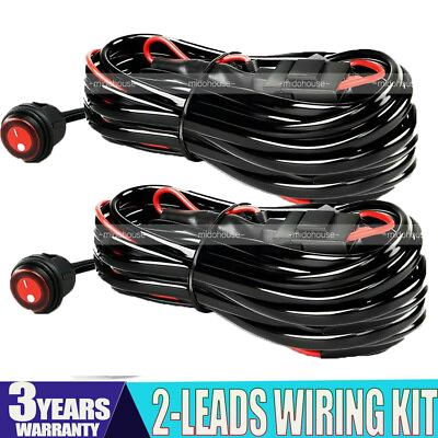 2pcs Universal LED Light Bar Wiring Harness Kits 12V 40A Relay Rocker Switch Kit $18.79