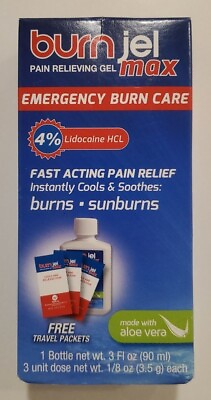 #ad Burn Jel Max Pain Relieving Gel 3oz 3 Emergency Burn Care Packets EXP 8 24 $15.99