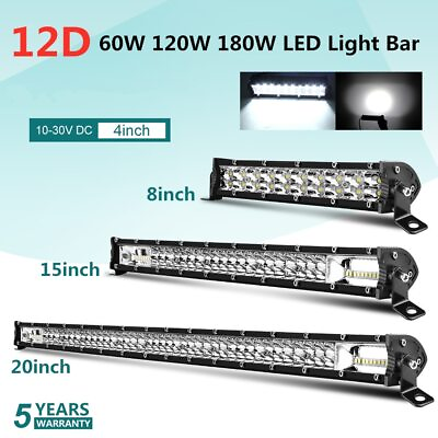 12D Slim LED Light Bar 7 20 32quot; Double Row For 4X4 SUV ATV OffRoad Driving Lamp $20.23