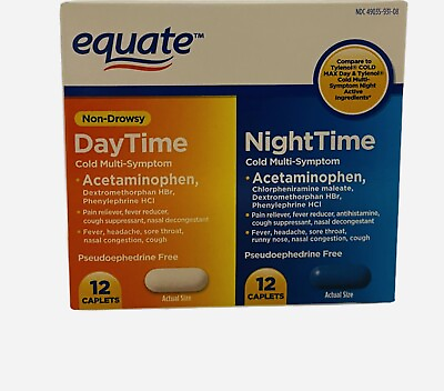 #ad Equate Cold Multi Symptom Daytime Nighttime 325mg 24 Caplets Non Drowsy Ex 09 24 $7.99
