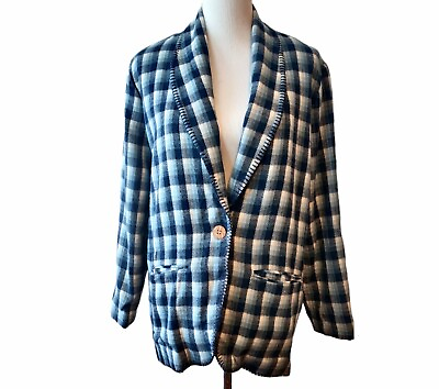 #ad Vintage Samantha Womens Blue Plaid Flannel Single Button Lined Blazer Jacket S $44.87