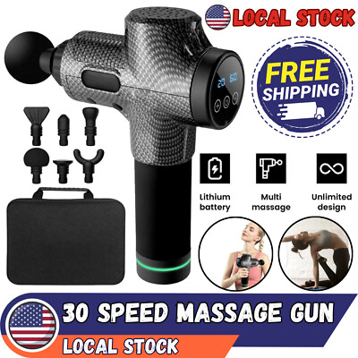 #ad Massage Gun Percussion Massager Muscle Deep for Athletes Portable With 6 Heads $35.98