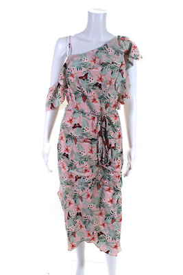 #ad Joie Womens Chiffon Floral Butterfly Print One Shoulder Dress Light Pink Size 8 $42.69