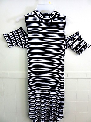 #ad 75% OFF Open Slit Side Sleeve Black White Rib Dress New amp; Cool $6.89