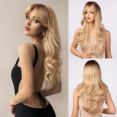 #ad Full Wig Long Curly Straight Synthetic Hair Blonde Wigs Ombre Cosplay Party $14.99