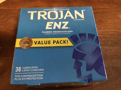 #ad Trojan ENZ Lubricated Latex Condoms Classic Reservoir End 36 Count Value Pack $14.50