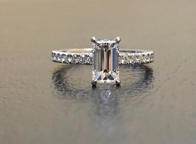 #ad 2.50Ct Emerald Cut Real Moissanite Women#x27;s Engagement Ring 14K White Gold Plated $189.99