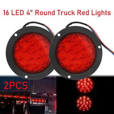 2x Red 16 LED 4quot;Inch Round Truck Trailer Tail Stop Turn Brake Light Waterproof $9.99