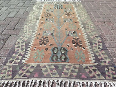 #ad Vintage Turkish Small Kilim Bedroom Wool Carpet Floor Kelim Cute Rugs 35X63quot; $186.15