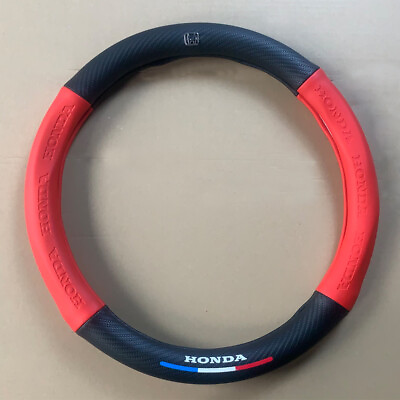 #ad For 1999 2023 Honda 15 inch 38cm Car Steering Wheel Cover Genuine Leather Red $29.88