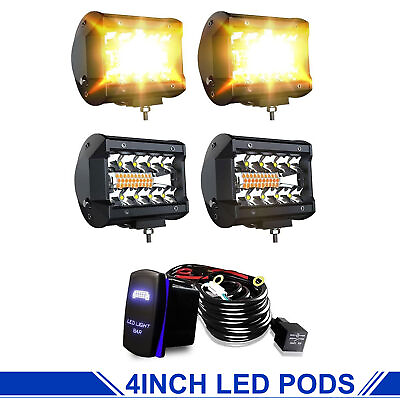 4 inch 60W LED Pods Off Road Triple Fog Lamp White Amber yellow Flash Strobe 4PC $45.99