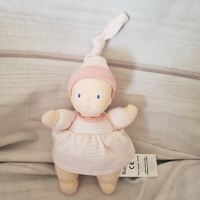 #ad Bonikka Precious Baby Rubber Face Cotton Doll 6.5 Inch Mini Pink White Striped $10.39