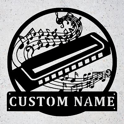 #ad Personalized Harmonica Metal Wall Art Custom Music Teacher Name Sign Home Decor $49.95
