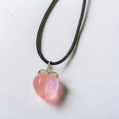 #ad KAWAII • peach charm pendant black cord necklace $3.99