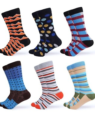 #ad GALLERY SEVEN Mens Socks 6 Pack Assorted Colorful Fun Bright Patterned... $11.00