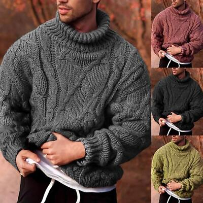 #ad Mens Sweater Jumper Knitted Turtleneck High Collar Twist Braid Size S XL GBP 37.45