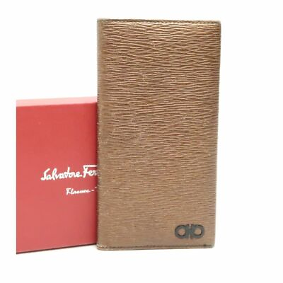 #ad Salvatore Ferragamo Bifold Long Wallet JL 66A071 Brown Leather Gancini With Box $155.00