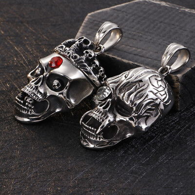 #ad Dark style retro silver color Titanium Steel Skull Pendant $29.00